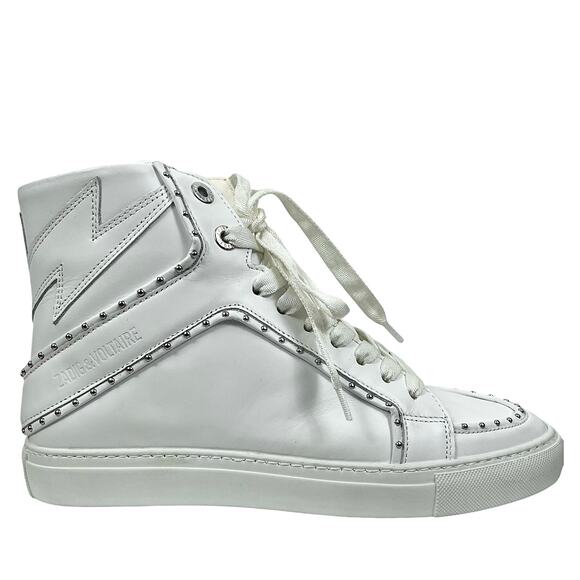 Zadig & Voltaire High Flash Studded Leather High Top Sneaker White Size 40 - Picture 3 of 13